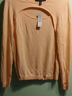 White House Black Market Peach Crewneck Sweater with Front Cutout
